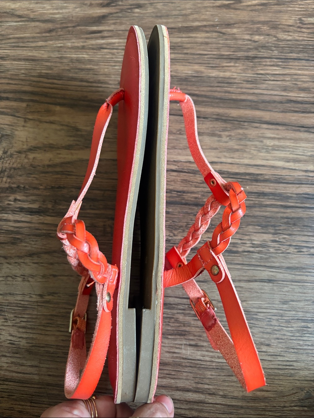 NINE WEST Orange Braided T-Strap Thong Sandals Flat Size 8M Coral - Picture 5 of 5